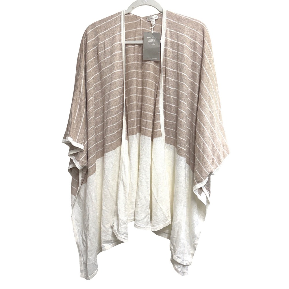 Garnet Hill Kimono Cardigan Boho Tan White Striped Linen Open Front NWT OS
